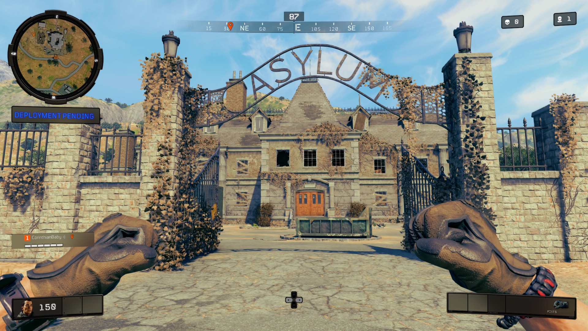 The asylum gate, its name in iron letters over the arch, the building beyond